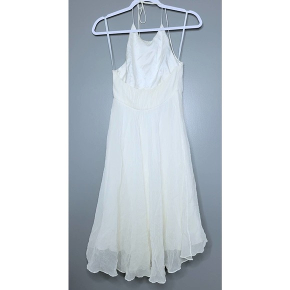 Milly Cream Gold Self-Tie Halter Neck Sleeveless 100% Silk Dress Sz 4 - Picture 2 of 4